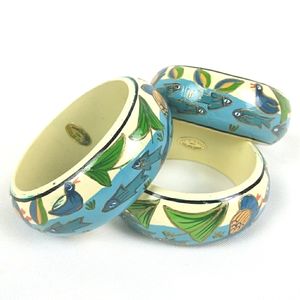 Vintage Wooden Bangle Bracelet Hand Painted